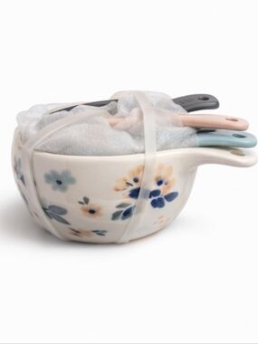 Floral Ceramic Nesting Measuring Cups with Pastel Handles